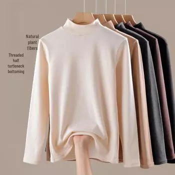 Женский свитер-топ с полуводолазкой из трикотажной резинки 2024 года осень/зима L легкие хаки