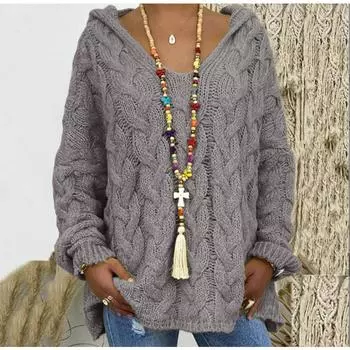 Женский свитер Twist Knitted свитер V-образный вырез толстовки свободное пальто дикий повседневный свитер S розовый