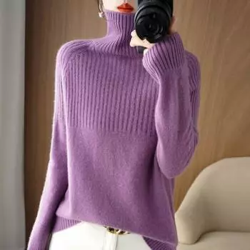 Женский свитер Водолазка Трендовый свитер Мода Осень Зима Пуловер Женский трикотаж XXL чёрный