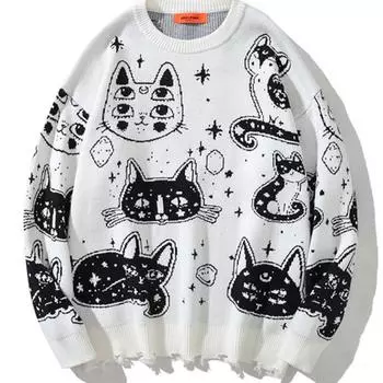 Женский свитер в готическом стиле с длинными рукавами и рисунком гадания в стиле хип-хоп, корейский топ y2k, черная одежда в стиле Харадзюку в стиле ретро M чёрный