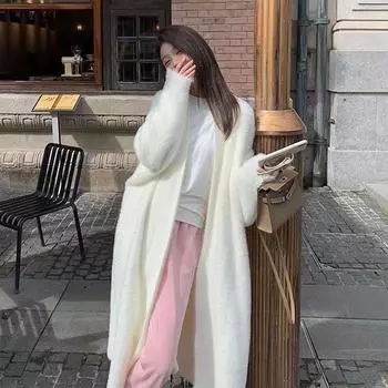 Женский свитер в иностранном стиле, женский свободный кардиган, женское пальто, платье Pure Desire One Size белый