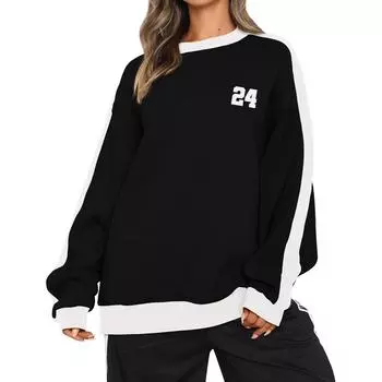 Женский свитер в полоску осень-зима с длинным рукавом и открытыми плечами, свободный трикотажный пуловер L чёрный