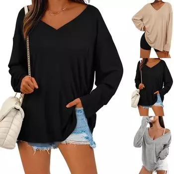 Женский свитер в полоску осень-зима с длинным рукавом и открытыми плечами, свободный трикотажный пуловер S чёрный