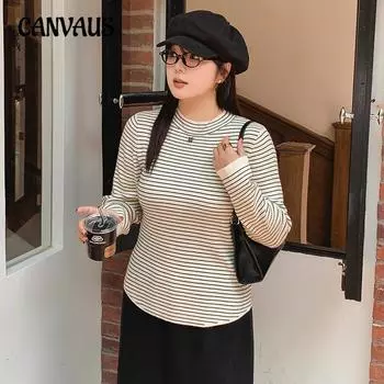 Женский свитер в полоску с полуводолазкой больших размеров с трикотажной основой XL чёрный