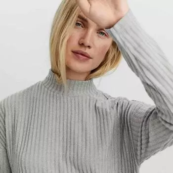 Женский свитер в рубчик с воротником-воронкой и длинными рукавами Blossom VERO MODA XS серый