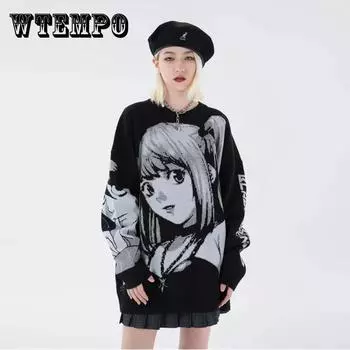 Женский свитер в стиле хип-хоп, уличная одежда в стиле Харадзюку, винтажный ретро-японский стиль, вязаный свитер для девочек-аниме, осень-зима, хлопковый пуловер, свободный джемпер с круглым вырезом