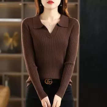 Женский свитер, весенний тонкий шерстяной свитер, вязаный пуловер, мягкий теплый осенний женский джемпер, вязаный топ L кофейный