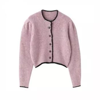 Женский свитер весна-осень новый яркий однотонный шерстяной однобортный вязаный кардиган с круглым вырезом и длинными рукавами C-131 S розовый