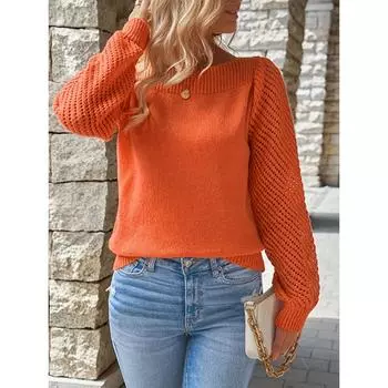 Женский свитер весна-осень однотонный с ажурной вязкой, с длинным рукавом, пуловер на одно плечо, вязаный свитер-топ XS