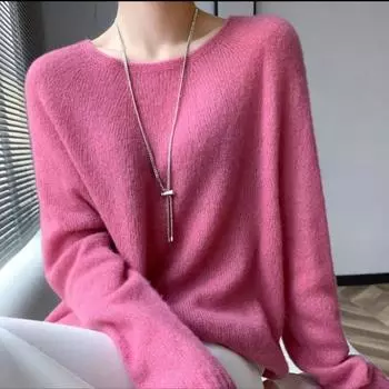 Женский свитер весна-осень с круглым вырезом, свободный, ленивый, тонкий, вязаный, базовый топ S