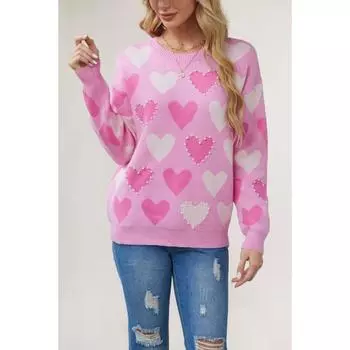 Женский свитер Winter Love с круглым вырезом и бисером S розы красного