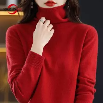 Женский свитер, водолазка из 100% шерсти, СОВРЕМЕННЫЙ НОВЫЙ вязаный пуловер SAGA, зимние джемперы, женские вязаные топы с длинным рукавом