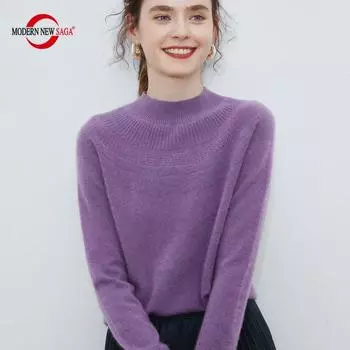 Женский свитер, водолазка из 100% шерсти, СОВРЕМЕННЫЙ НОВЫЙ вязаный пуловер SAGA, зимние джемперы, мягкий теплый женский вязаный топ с длинным рукавом