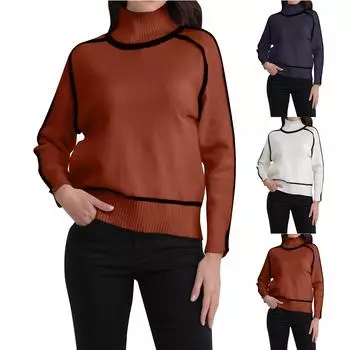 Женский свитер-водолазка, однотонный трикотажный свитер с длинным рукавом, теплый топ L верблюд
