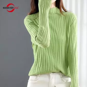 Женский свитер, водолазка, СОВРЕМЕННАЯ НОВАЯ САГА, осенне-зимний свитер, пуловер, вязаный джемпер с длинными рукавами, женский S белый