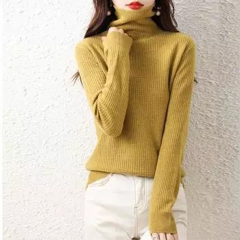 Женский свитер, водолазка, зимние мягкие теплые шерстяные свитера, вязаный пуловер, осенний женский джемпер, вязаный топ 2XL жёлтый
