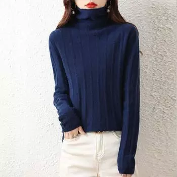 Женский свитер, водолазка, зимние мягкие теплые шерстяные свитера, вязаный пуловер, осенний женский джемпер, вязаный топ M бежевый