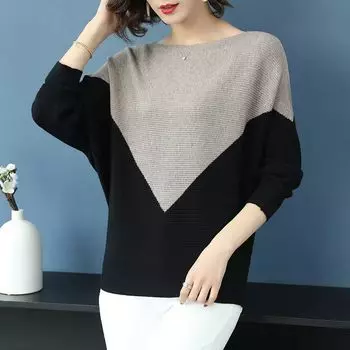 Женский свитер вязаный модный женский новый поступление лоскутный пуловер рукав летучая мышь свободный осень зима one size красный