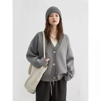 Женский свитер Женские зимние свитера Кардиган Traf Женский вязаный Overszie Длинный рукав Свободная трикотажная верхняя одежда Ropa De Mujer S серый
