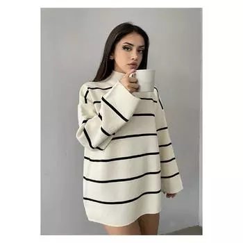 Женский свитер, женский вязаный свитер в полоску в полоску оверсайз, полуводолазка в полоску, свитер оверсайз