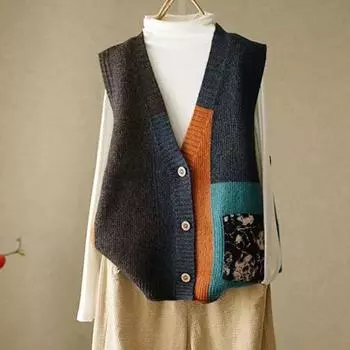 Женский свитер, жилет, вязаный жилет, свободные плечи, жилет One Size кофейный