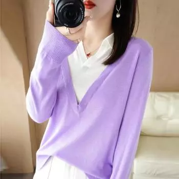 Женский свитер, зимний мягкий теплый шерстяной свитер, вязаный пуловер, осенний женский джемпер, вязаный топ M фиолетовый