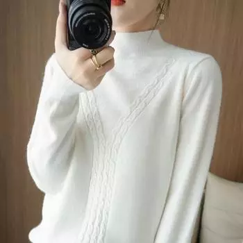 Женский свитер, зимний мягкий теплый шерстяной свитер, вязаный пуловер, водолазка, осенний женский джемпер, вязаный топ XL красный