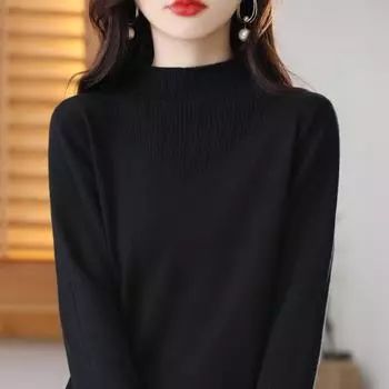 Женский свитер, зимний мягкий теплый шерстяной свитер, вязаный пуловер, водолазка, осенний женский джемпер, вязаный топ XL белый