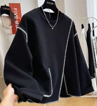 Женский свитшот большого размера с круглым вырезом и длинными рукавами, осенний свободный повседневный худи, оверсайз топы, винтажный пуловер с асимметричным низом L чёрный