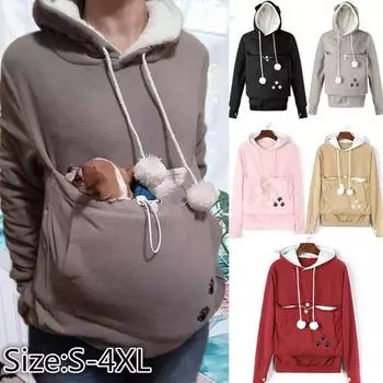 Женский свитшот, осенне-зимний теплый модный свитер с капюшоном для пары кошек, собак и собак, фиолетовый свитер с большим карманом и вышивкой XXXXL чёрный