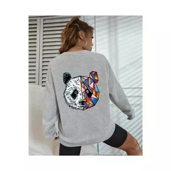 Женский свитшот оверсайз с принтом панды спереди и сзади