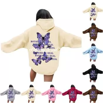 Женский свитшот с круглым вырезом и длинными рукавами с принтом бабочек от Nothing Is REA L чёрный