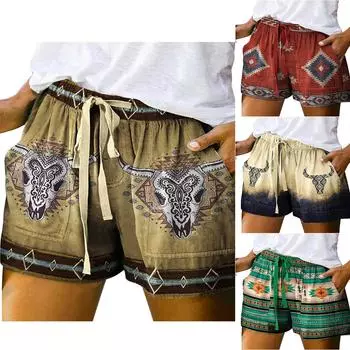 Женский свитшот в стиле вестерн, свободные повседневные шорты с высокой талией и принтом L винный