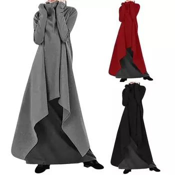 Женский свободный асимметричный однотонный халат-толстовка с высоким воротом, платье-пуловер XXXXXL чёрный