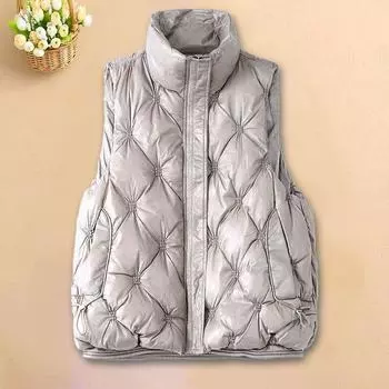 Женский свободный блестящий теплый хлопковый жилет с воротником-стойкой, без рукавов, простой в уходе L