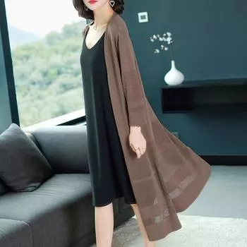 Женский свободный длинный кардиган с длинными рукавами и длинными рукавами больших размеров L чёрный