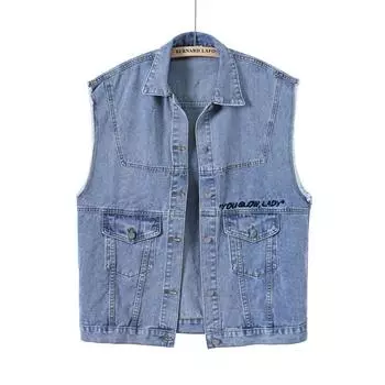 Женский свободный джинсовый жилет средней длины, куртка для инструментов, жилет больших размеров, трендовый жилет, пальто M синий
