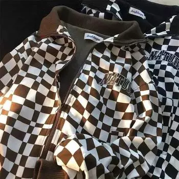 Женский свободный флисовый свитшот, повседневный клетчатый кардиган, пальто, верх S чёрный