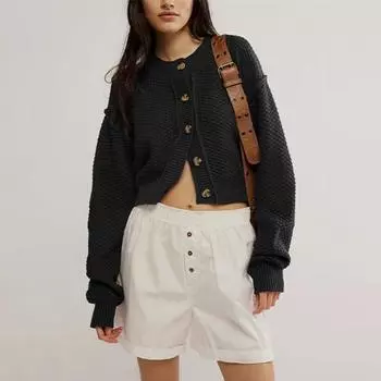 Женский свободный кардиган на осень и зиму, вязаный свитер с одним рядом пуговиц S чёрный