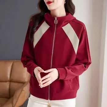 Женский свободный кардиган с капюшоном на осень/зиму M бордовый