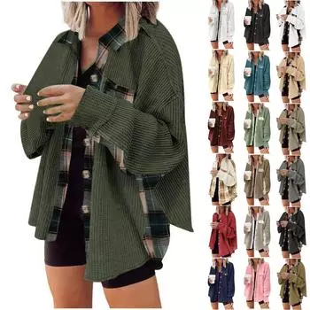 Женский свободный кардиган с кукольными рукавами в стиле пэчворк, нерегулярная куртка на пуговицах с карманами и карманами L хаки