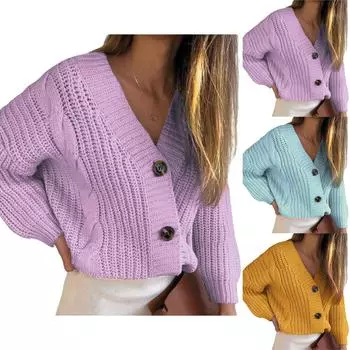 Женский свободный кардиган с v-образным вырезом и пуговицами большого размера, толстая блузка-свитер L синий