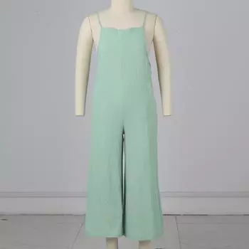 Женский свободный комбинезон с карманами и высокой талией, однотонный хлопковый льняной комбинезон на подтяжках XXL чёрный