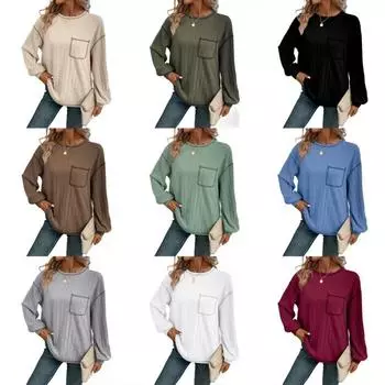 Женский свободный круглый вырез трикотажный свитер пуловер рубашки топы XL