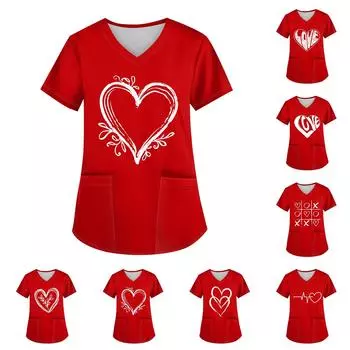 Женский свободный облегающий топ с принтом рождественского снеговика и V-образным вырезом, короткими рукавами и карманами L розовый