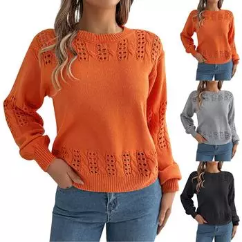 Женский свободный однотонный свитер с круглым вырезом и длинными рукавами L чёрный