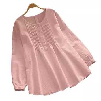 Женский свободный однотонный универсальный топ из хлопка и льна с воротником на пуговицах M темно-синий