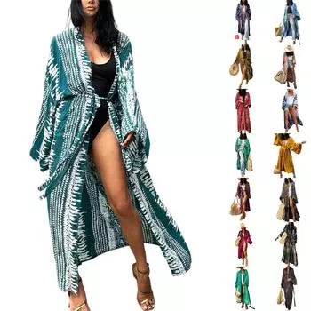 Женский свободный пляжный халат, рубашка для отдыха от солнца, прикрытие One Size чёрный