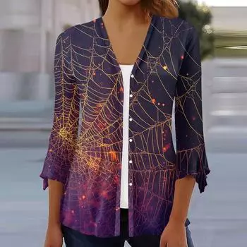 Женский свободный повседневный кардиган-топ с принтом и рукавами семь восьмых на пуговицах XL