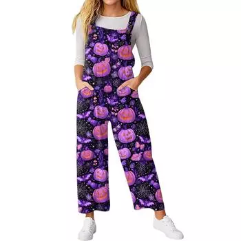 Женский свободный повседневный комбинезон без рукавов с принтом на Хэллоуин M